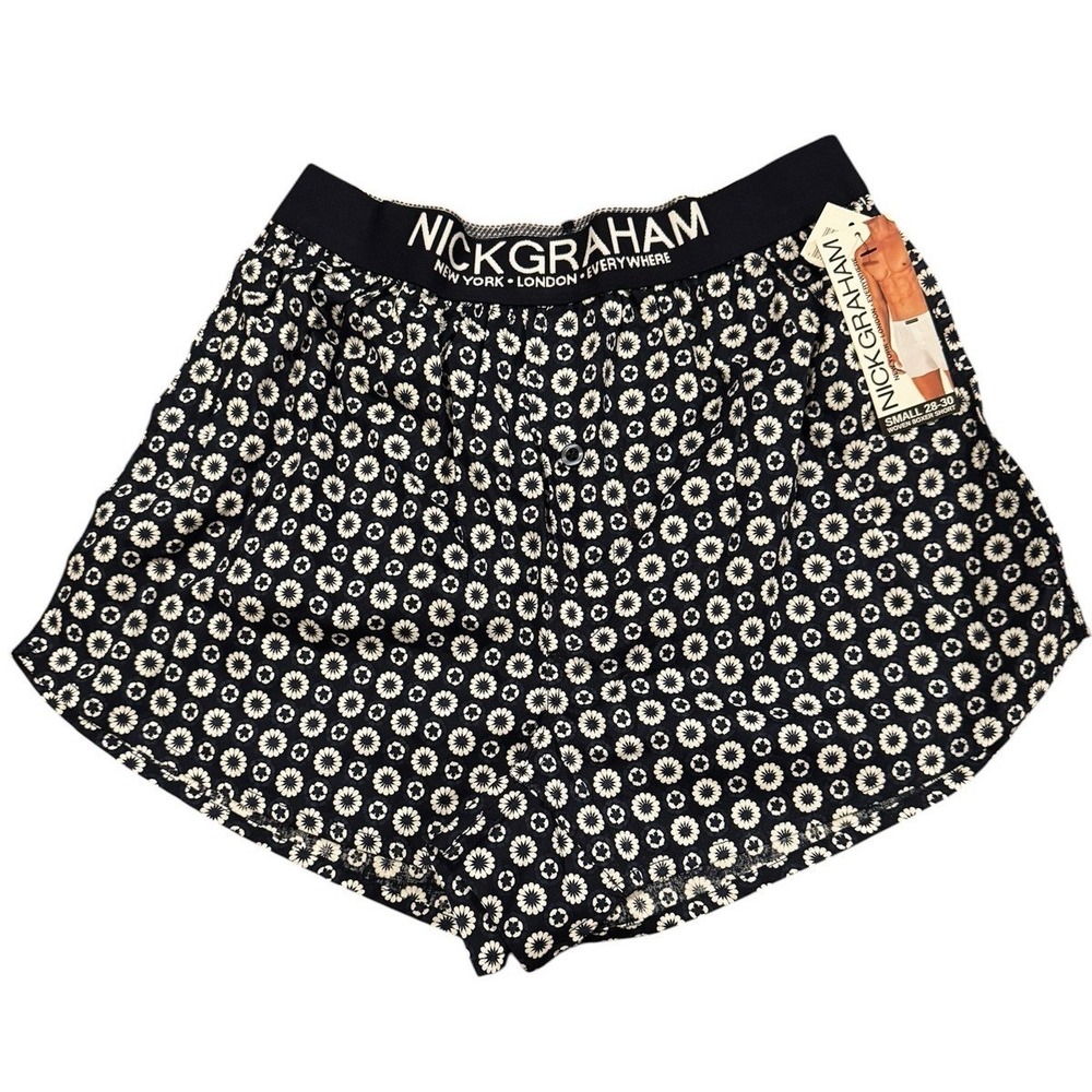 Nick Graham Woven Boxer Shorts Small 28-30 Floral Navy NWT
